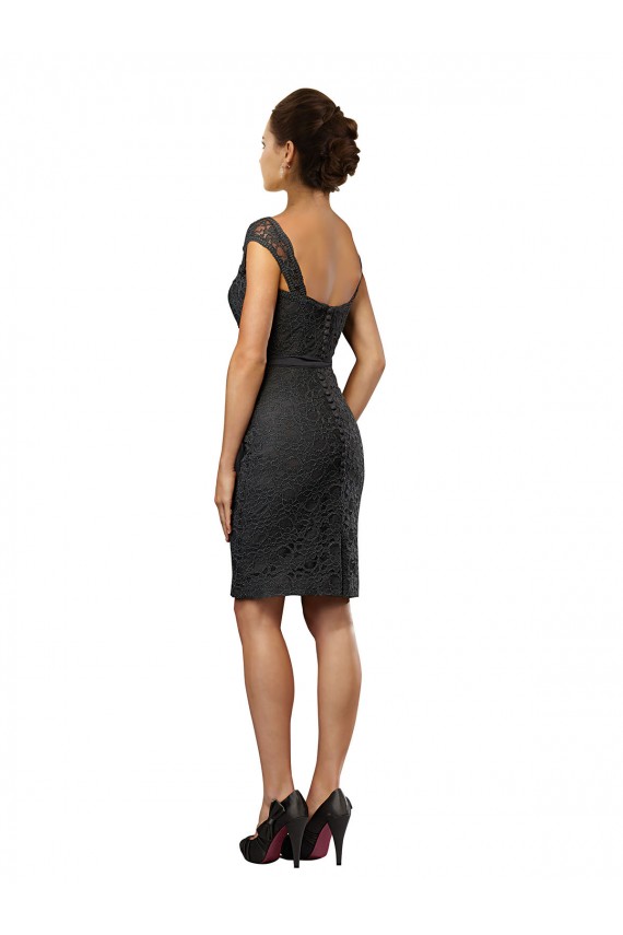 Schiefergrau A-Linien Off-Schulter Knielang Chiffon Spitze Kurze Brautjungfernkleider / Cocktailkleider Lieferanten