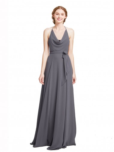 Schiefergrau A-Linien Spaghetti-Träger Neckholder Chiffon Lange Brautjungfernkleider Lieferanten