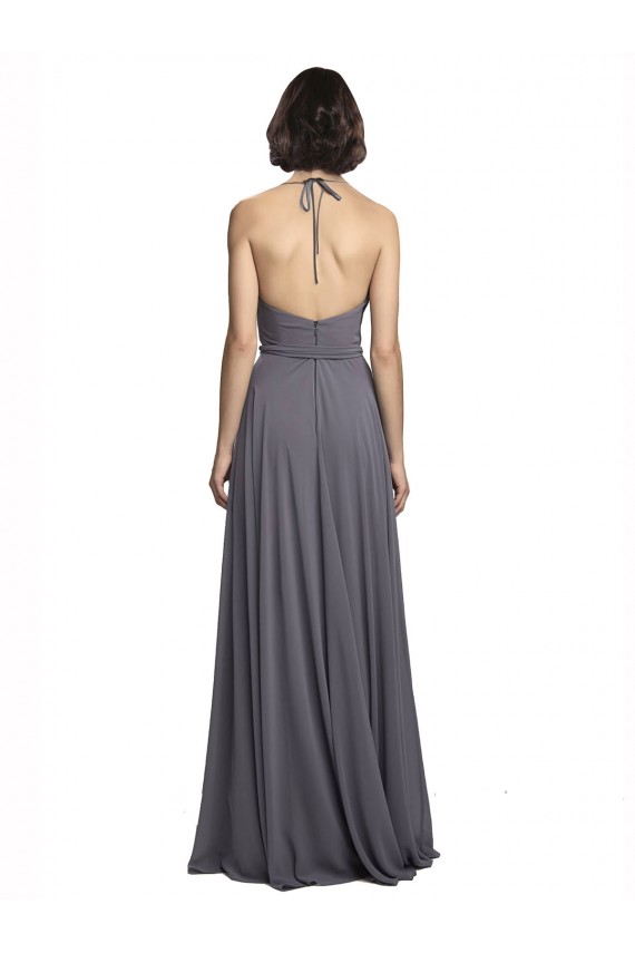 Schiefergrau A-Linien Spaghetti-Träger Neckholder Chiffon Lange Brautjungfernkleider Lieferanten