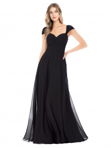 Schwarz A-Linien Chiffon Lange Brautjungfernkleider Lieferanten