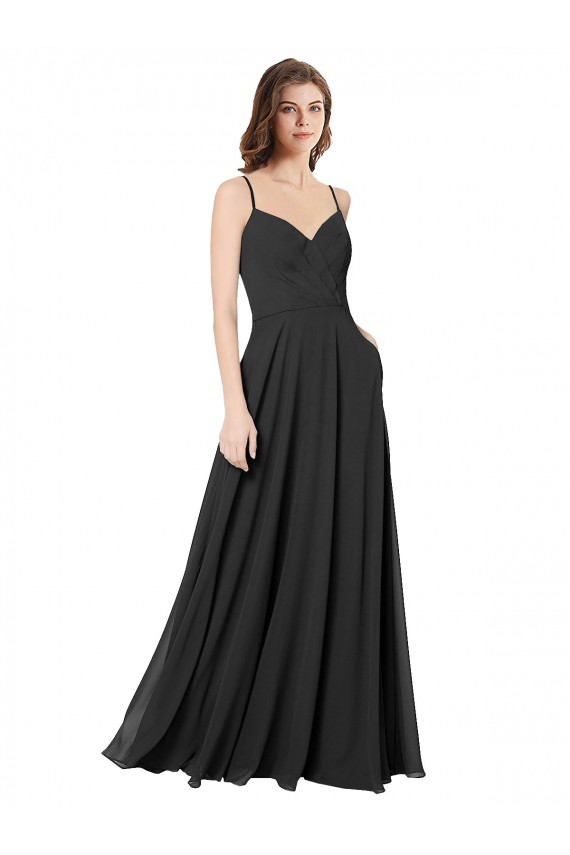 Schwarz A-Linien Chiffon Lange Brautjungfernkleider Lieferanten