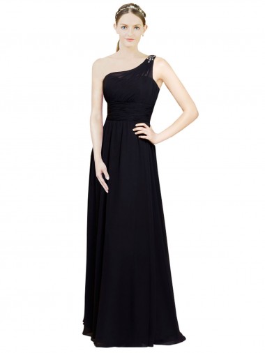 Schwarz A-Linien Eine-Schulter Chiffon Lange Brautjungfernkleider Lieferanten