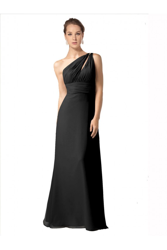 Schwarz A-Linien Eine-Schulter Chiffon Lange Brautjungfernkleider Lieferanten