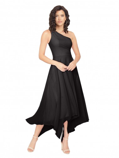 Schwarz A-Linien Eine-Schulter Trägerlos Midi Chiffon Kurze Brautjungfernkleider / Cocktailkleider / Heimkehr Kleider Lieferanten