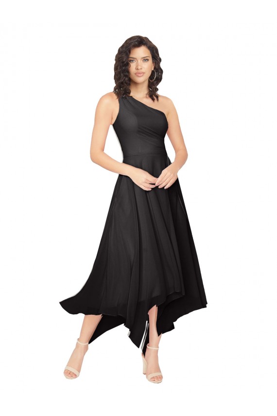 Schwarz A-Linien Eine-Schulter Trägerlos Midi Chiffon Kurze Brautjungfernkleider / Cocktailkleider / Heimkehr Kleider Lieferanten