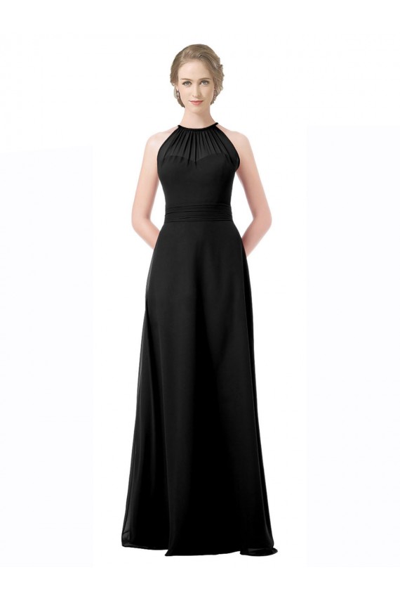 Schwarz A-Linien Neckholder Chiffon Lange Brautjungfernkleider Lieferanten