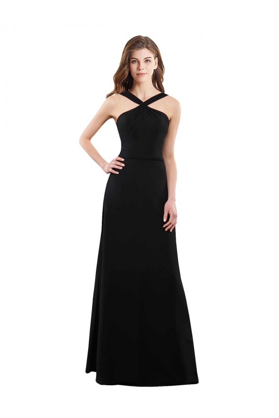 Schwarz A-Linien Neckholder Chiffon Lange Brautjungfernkleider Lieferanten