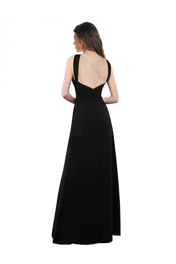 Schwarz A-Linien Neckholder Chiffon Lange Brautjungfernkleider Lieferanten