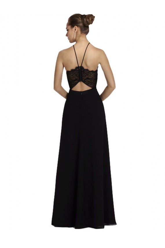 Schwarz A-Linien Neckholder Chiffon Spitze Lange Brautjungfernkleider Lieferanten