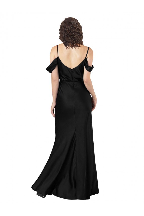 Schwarz A-Linien Off-Schulter Seidiger Satin Lange Formale Brautjungfernkleider / Abendkleider / Abiballkleider Lieferanten
