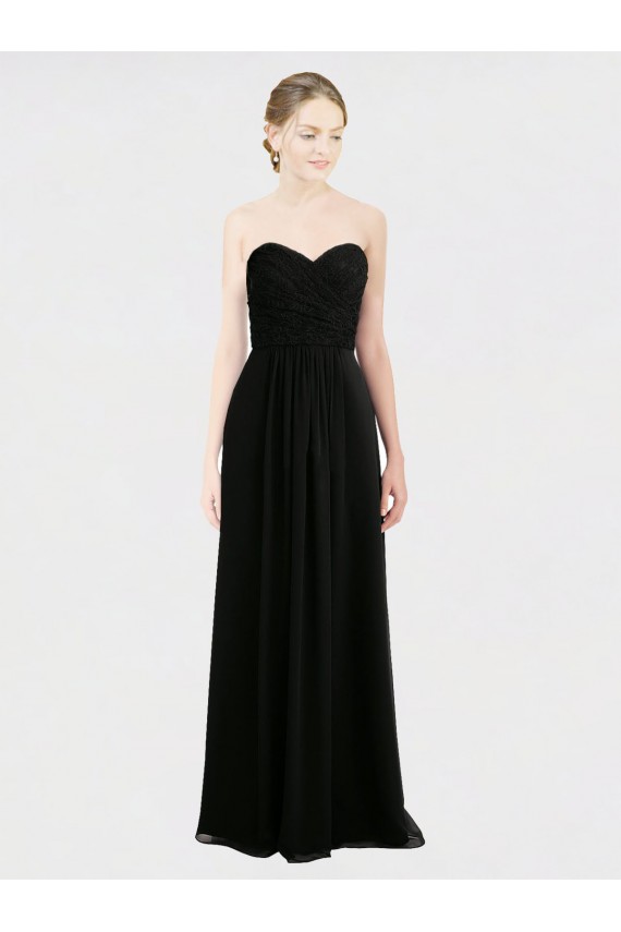 Schwarz A-Linien Trägerlos Chiffon Spitze Lange Brautjungfernkleider Lieferanten
