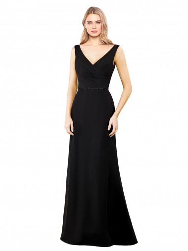Schwarz A-Linien V-Ausschnitt Chiffon Lange Brautjungfernkleider / Abiballkleider Lieferanten
