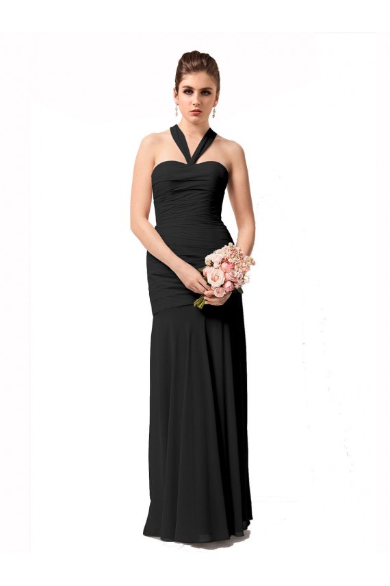 Schwarz Meerjungfrau Neckholder Chiffon Lange Brautjungfernkleider Lieferanten