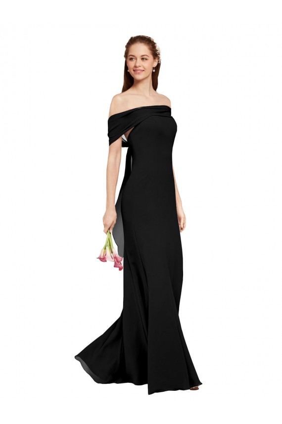 Schwarz Meerjungfrau Off-Schulter Chiffon Lange Brautjungfernkleider / Abiballkleider Lieferanten