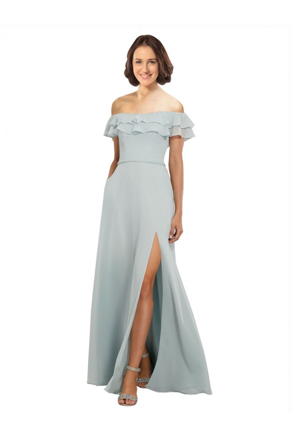 Seeglas A-Linien Off-Schulter Chiffon Lange Brautjungfernkleider Lieferanten