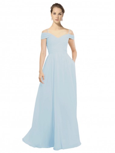 Seeglas A-Linien Off-Schulter Chiffon Lange Brautjungfernkleider Lieferanten