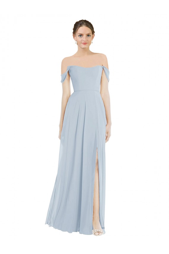 Seeglas A-Linien Off-Schulter Chiffon Lange Brautjungfernkleider Lieferanten