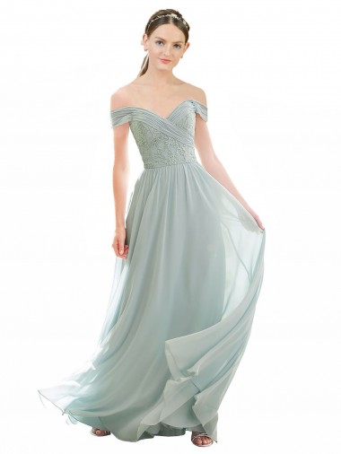 Seeglas A-Linien Off-Schulter Chiffon Spitze Lange Brautjungfernkleider Lieferanten