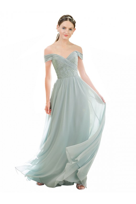 Seeglas A-Linien Off-Schulter Chiffon Spitze Lange Brautjungfernkleider Lieferanten