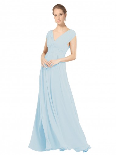 Seeglas A-Linien V-Ausschnitt Chiffon Lange Brautjungfernkleider Lieferanten
