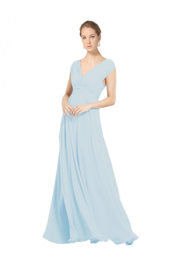 Seeglas A-Linien V-Ausschnitt Chiffon Lange Brautjungfernkleider Lieferanten