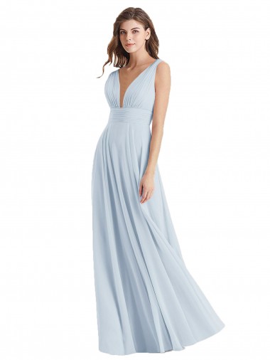 Seeglas A-Linien V-Ausschnitt Chiffon Lange Brautjungfernkleider Lieferanten
