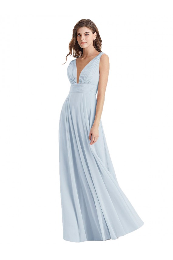 Seeglas A-Linien V-Ausschnitt Chiffon Lange Brautjungfernkleider Lieferanten
