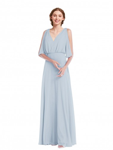Seeglas A-Linien V-Ausschnitt Chiffon Lange Brautjungfernkleider Lieferanten