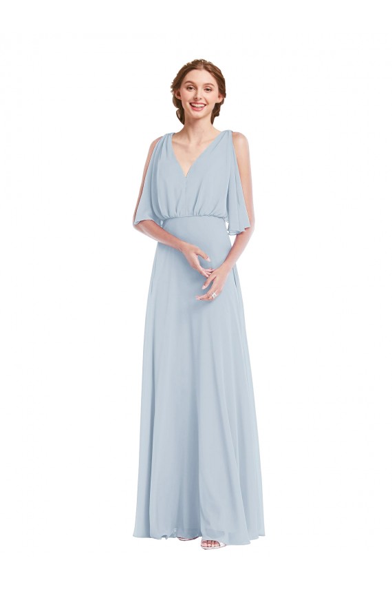 Seeglas A-Linien V-Ausschnitt Chiffon Lange Brautjungfernkleider Lieferanten