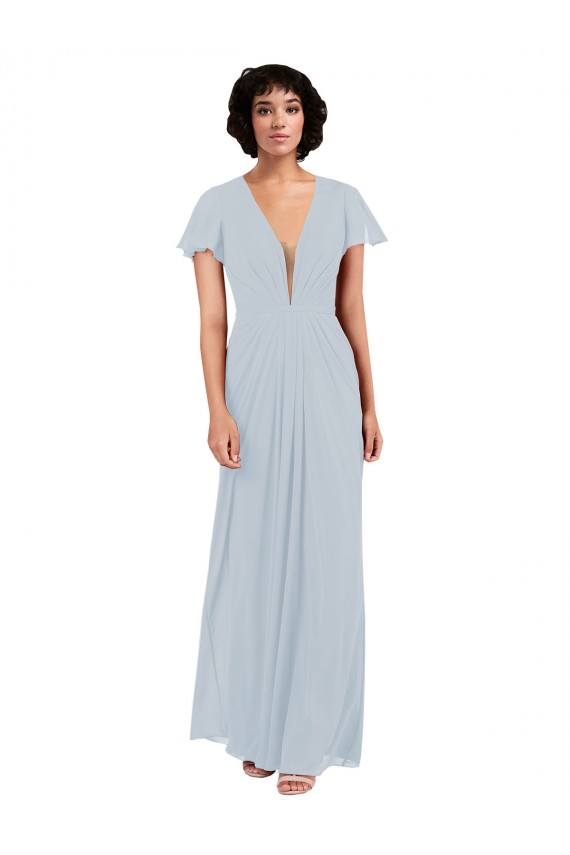 Seeglas A-Linien V-Ausschnitt Chiffon Lange Brautjungfernkleider Lieferanten