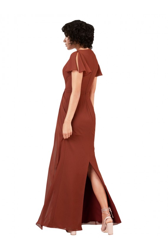 Seeglas A-Linien V-Ausschnitt Chiffon Lange Brautjungfernkleider Lieferanten