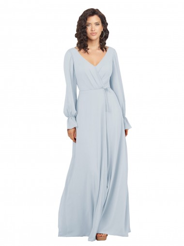 Seeglas A-Linien V-Ausschnitt Chiffon Lange Brautjungfernkleider Lieferanten