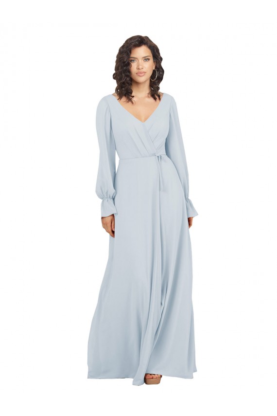 Seeglas A-Linien V-Ausschnitt Chiffon Lange Brautjungfernkleider Lieferanten
