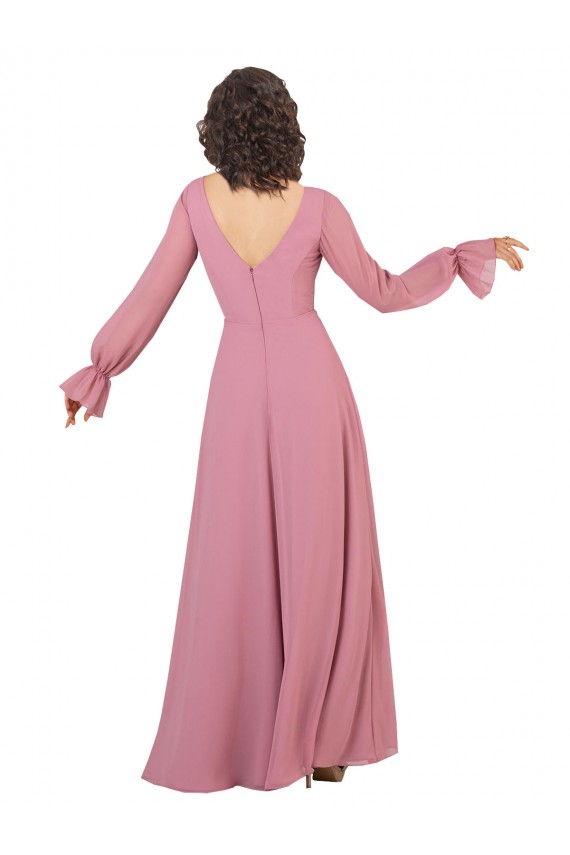 Seeglas A-Linien V-Ausschnitt Chiffon Lange Brautjungfernkleider Lieferanten