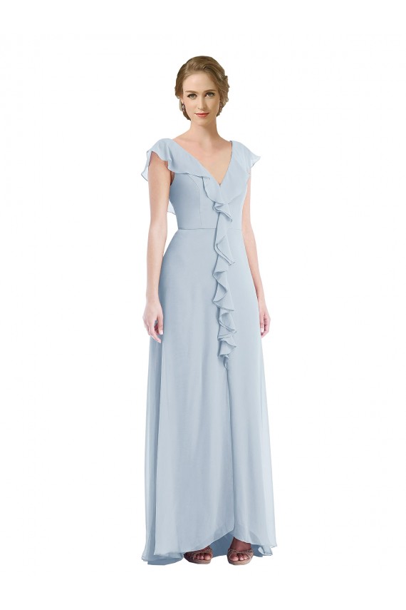 Seeglas A-Linien V-Ausschnitt Chiffon Lange Brautjungfernkleider Lieferanten