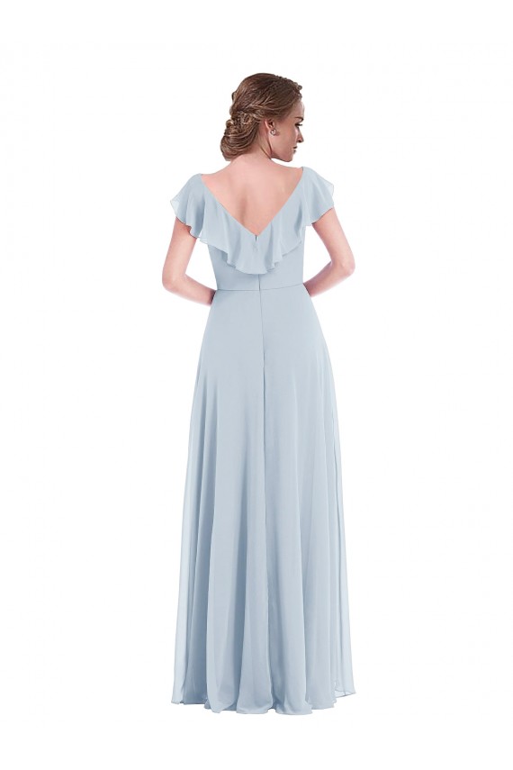 Seeglas A-Linien V-Ausschnitt Chiffon Lange Brautjungfernkleider Lieferanten