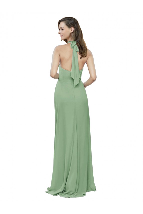 Seegras A-Linien Neckholder Stehkragen Ausschnitt Chiffon Lange Brautjungfernkleider Lieferanten