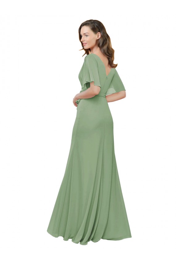 Seegras A-Linien V-Ausschnitt Chiffon Lange Brautjungfernkleider Lieferanten