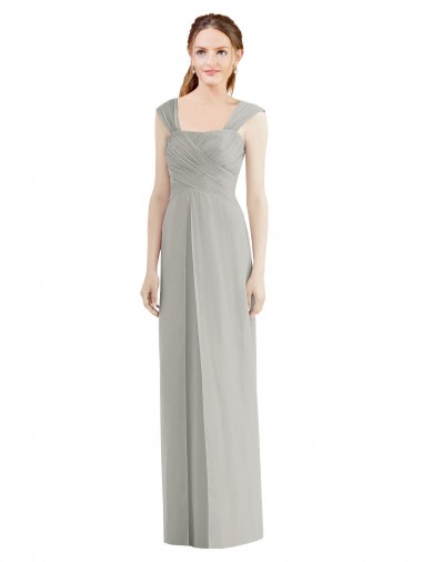 Silber A-Linien Chiffon Lange Brautjungfernkleider Lieferanten