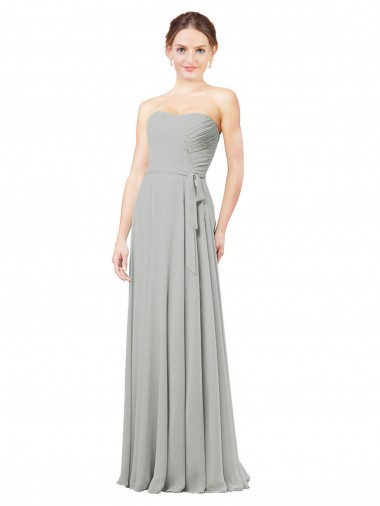 Silber A-Linien Chiffon Lange Brautjungfernkleider Lieferanten