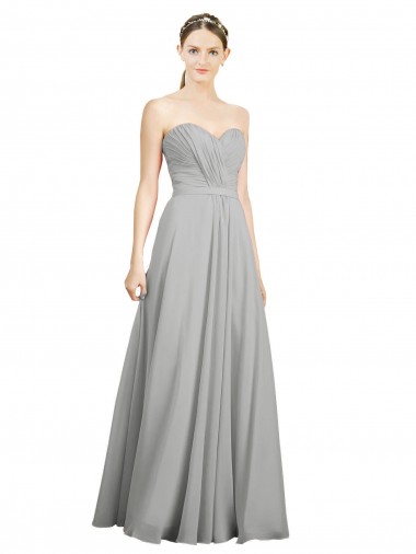 Silber A-Linien Chiffon Lange Brautjungfernkleider Lieferanten