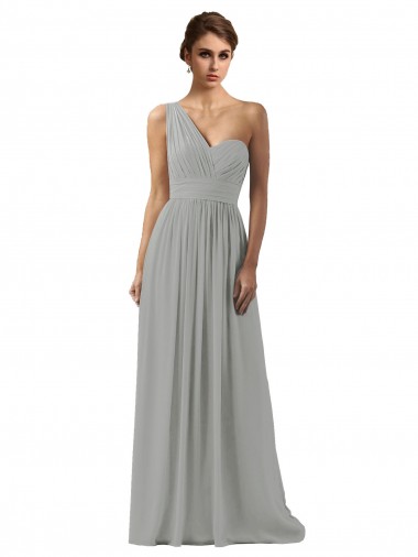Silber A-Linien Eine-Schulter Chiffon Lange Brautjungfernkleider Lieferanten