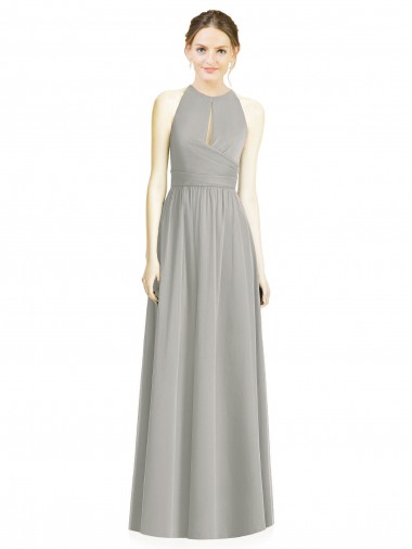 Silber A-Linien Neckholder Chiffon Lange Brautjungfernkleider Lieferanten