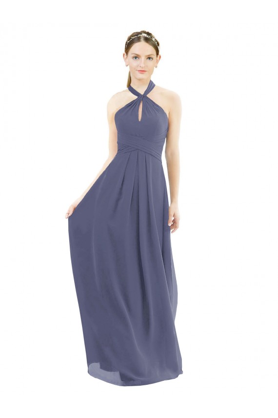 Silberner Stein A-Linien Neckholder Chiffon Lange Brautjungfernkleider Lieferanten