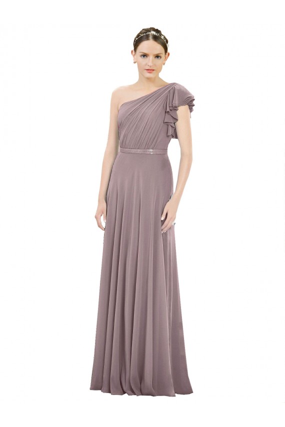 Staubige Rose A-Linien Eine-Schulter Chiffon Lange Brautjungfernkleider Lieferanten