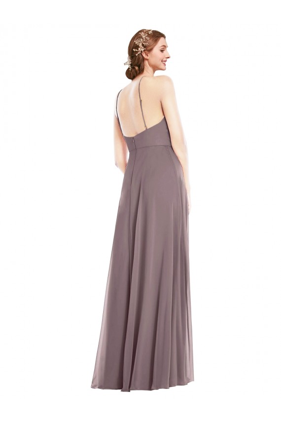 Staubige Rose A-Linien Neckholder Chiffon Lange Formale Brautjungfernkleider / Abendkleider Lieferanten