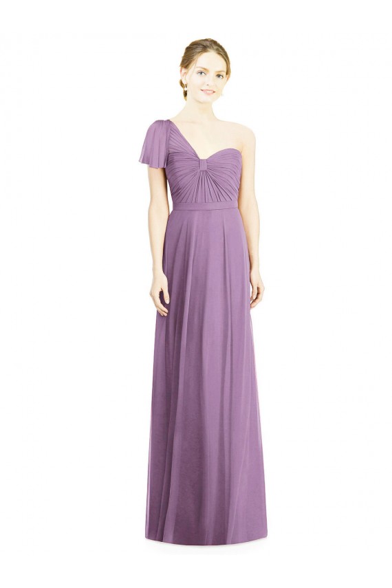 Staubiger Lavendel A-Linien Eine-Schulter Chiffon Lange Brautjungfernkleider Lieferanten
