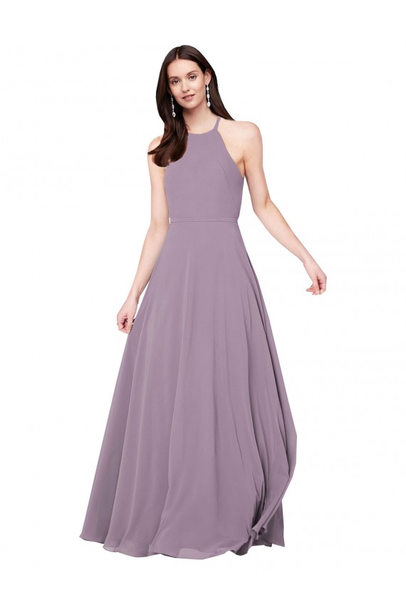 Staubiger Lavendel A-Linien Neckholder Chiffon Lange Brautjungfernkleider Lieferanten