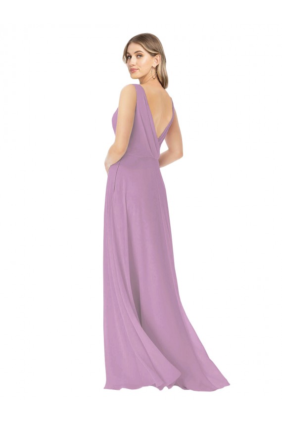Staubiger Lavendel A-Linien V-Ausschnitt Chiffon Lange Brautjungfernkleider Lieferanten