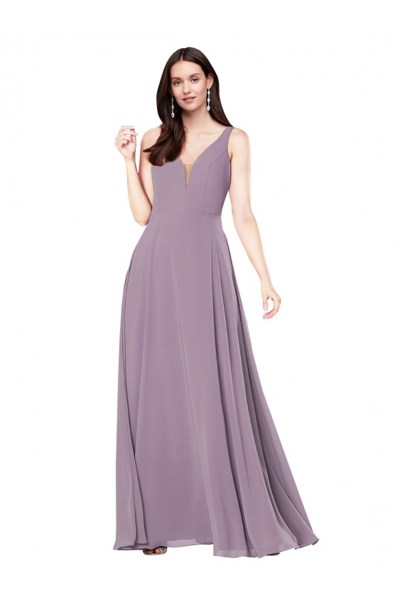 Staubiger Lavendel Etui V-Ausschnitt Chiffon Lange Formale Brautjungfernkleider / Abendkleider Lieferanten